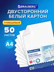 Картон белый А4 МЕЛОВАННЫЙ EXTRA (белый оборот), 50 листов, в пленке, BRAUBERG, 210х297мм