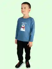 Синий меланж футболка детская с длинным рукавом для мальчика