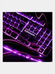 Клавиатура проводная SONNEN KB-7010,USB, 104 клавиши, LED подсветка, черная, 512653