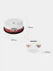 Диски DVD+R SONNEN 4,7GB 16x Cake Box (упаковка на шпиле) КОМПЛЕКТ 25шт, 513532