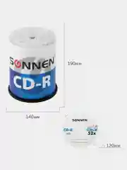 Диски CD-R SONNEN 700Mb 52x Cake Box (упаковка на шпиле) КОМПЛЕКТ 100шт, 513533