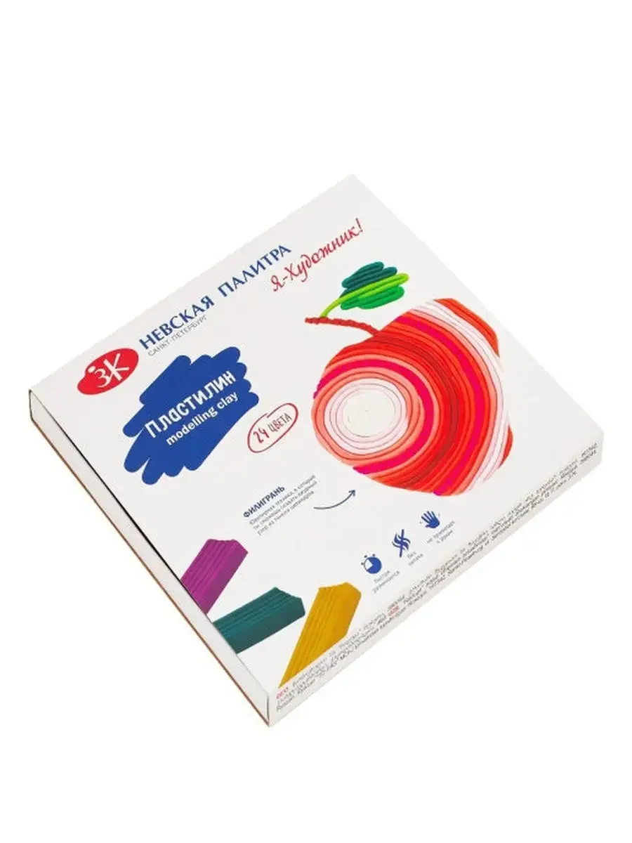Белый пластилин 24 цвета, 480 г, со стеком