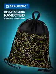Мешок для обуви Brauberg, сумка для сменки в школу, чехол с карманом на молнии