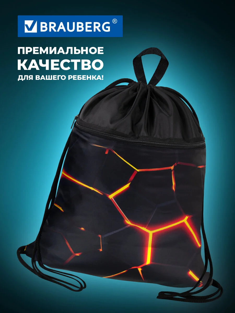 Мешок для обуви Brauberg, сумка для сменки в школу с ручкой, чехол с карманом на молнии