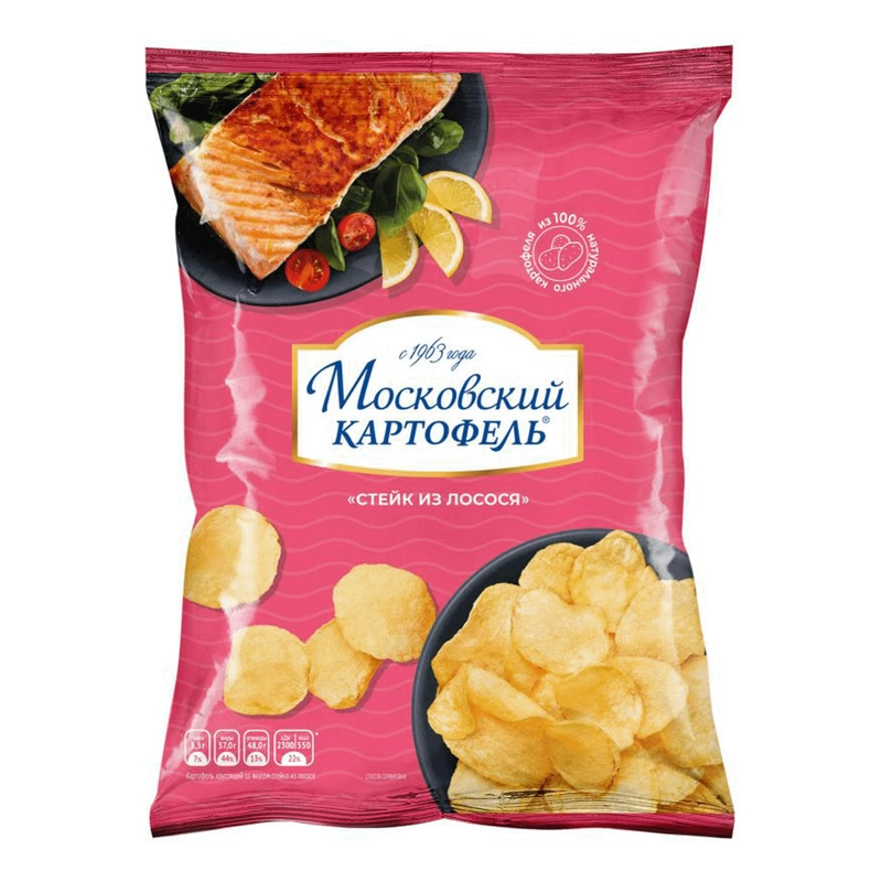 Чипсы картофельные МОСКОВСКИЙ КАРТОФЕЛЬ, со вкусом стейка из лосося, 120 г