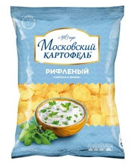 Чипсы картофельные МОСКОВСКИЙ КАРТОФЕЛЬ, рифленые, со вкусом сметаны и зелени, 120 г