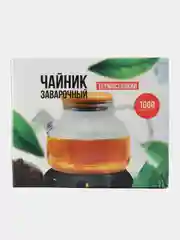 Прозрачный чайник заварочный 1 л.  Стеклянный заварочный чайник с бамбуковой крышкой фильтр в носике
