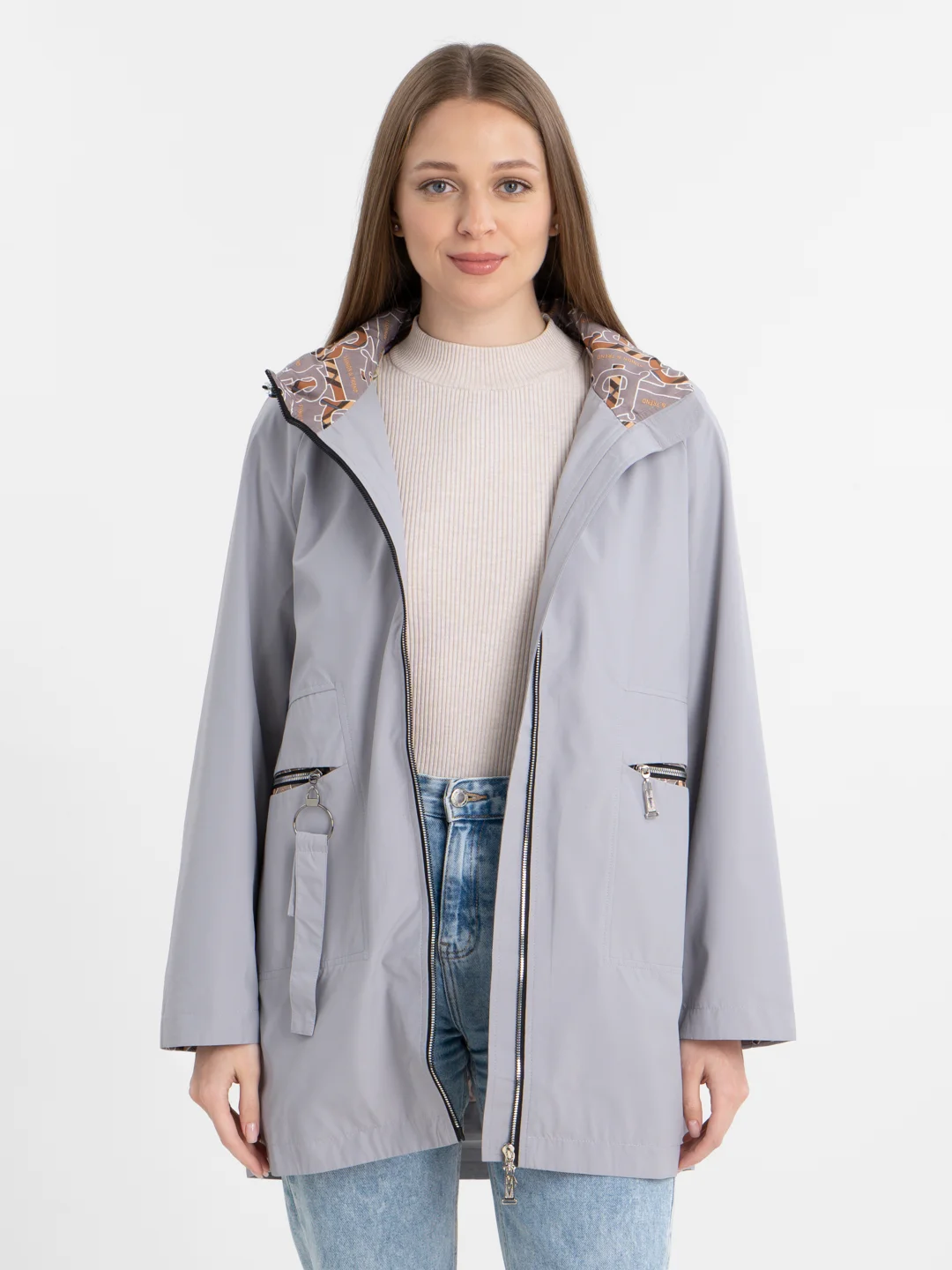Серый меланж ветровка женская весна-осень, XL - 6XL