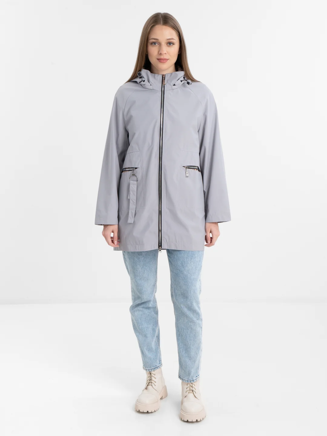 Серый меланж ветровка женская весна-осень, XL - 6XL