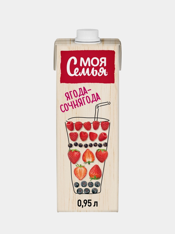 Напиток сокосодержащий Моя Семья "Ягода-Сочнягода", фруктово-ягодный, 950 мл