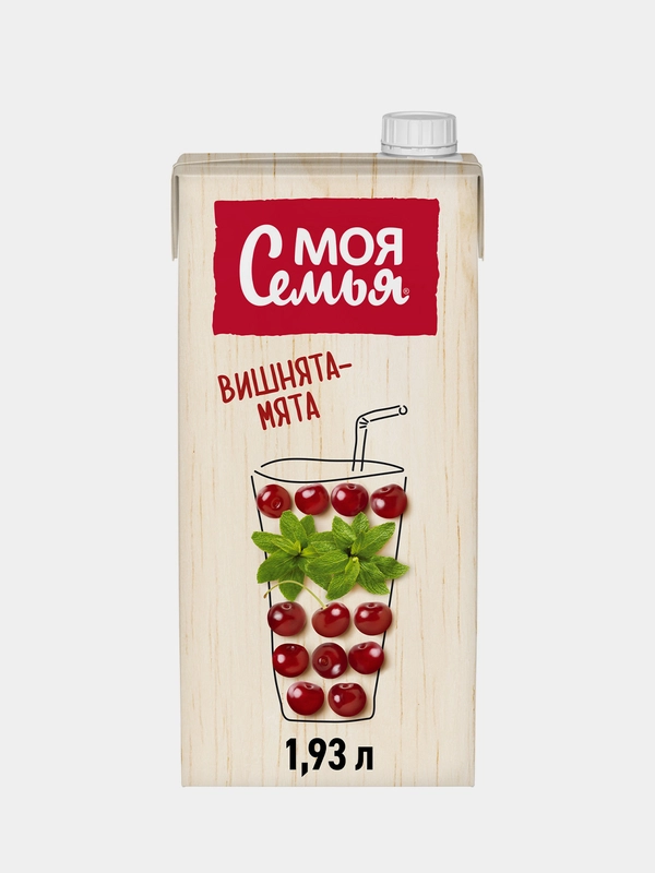 Напиток сокосодержащий Моя Семья Вишнята-Мята, 1,93л