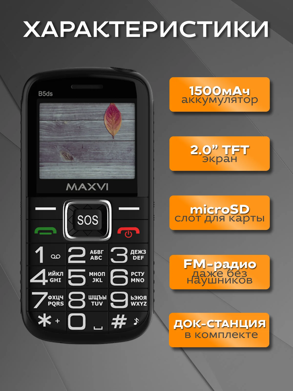 Черный мобильный телефон MAXVI B5ds