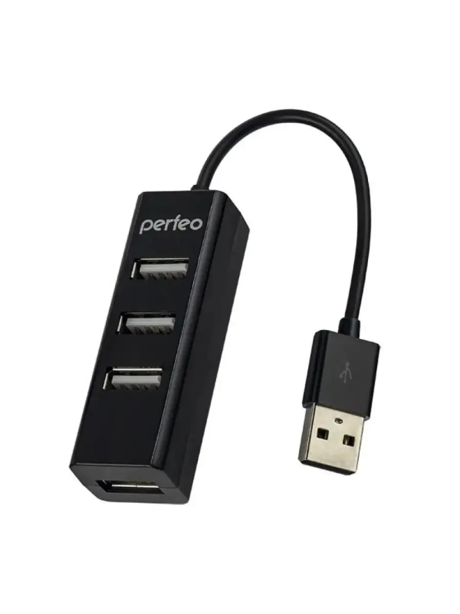 Черный разветвитель хаб USB-HUB Perfeo 4 Port, (PF6010H)