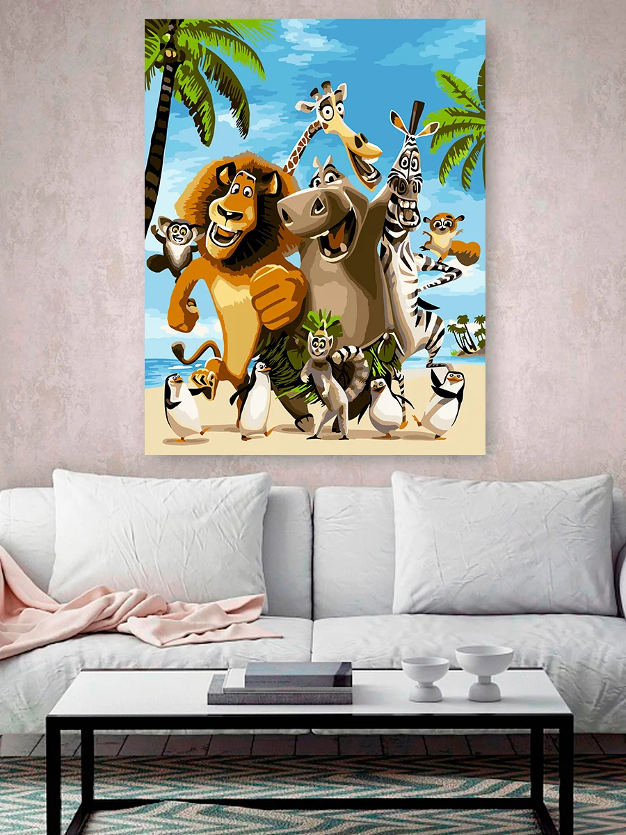 Мадагаскар мультфильм" Картина по номерам на холсте с подрамником 40х50 "Hobby Paint"