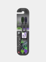 Зубная щетка с древесным углем BIOMED BLACK, для отбеливания, средней жесткости, 2 штуки