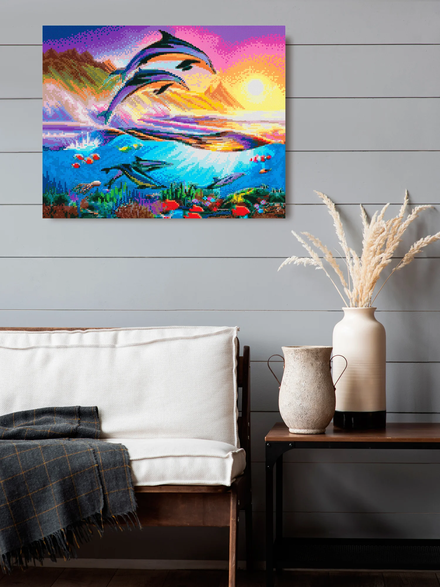 "Сказочные дельфины" Алмазная мозаика на подрамнике 40 х 50 "Art on Canvas"