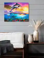 "Сказочные дельфины" Алмазная мозаика на подрамнике 40 х 50 "Art on Canvas"