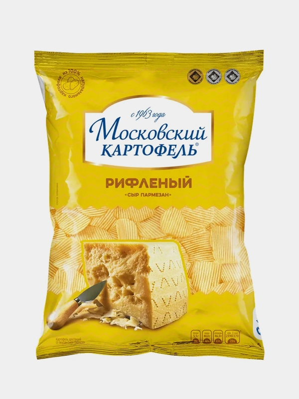 Чипсы картофельные МОСКОВСКИЙ КАРТОФЕЛЬ, рифленые, со вкусом сыра пармезан, 120 г