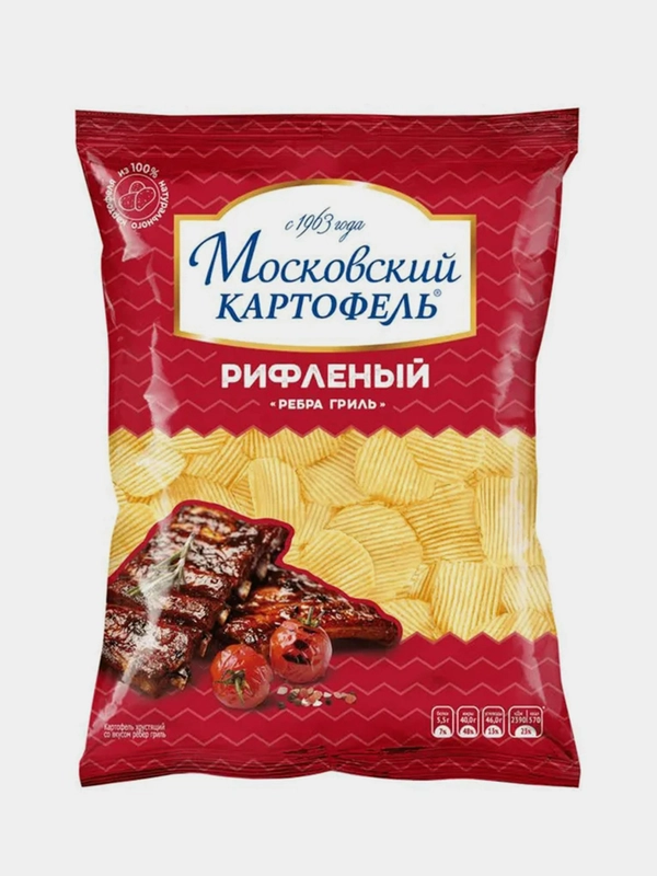 Чипсы картофельные МОСКОВСКИЙ КАРТОФЕЛЬ, рифленые, со вкусом рёбер гриль, 120 г