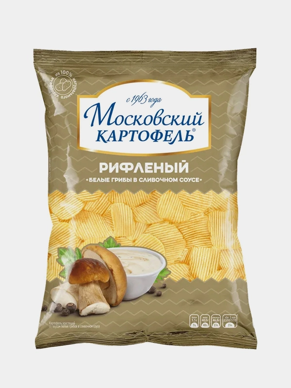 Чипсы картофельные МОСКОВСКИЙ КАРТОФЕЛЬ, рифленые, белые грибы в сливочном соусе, 120 г