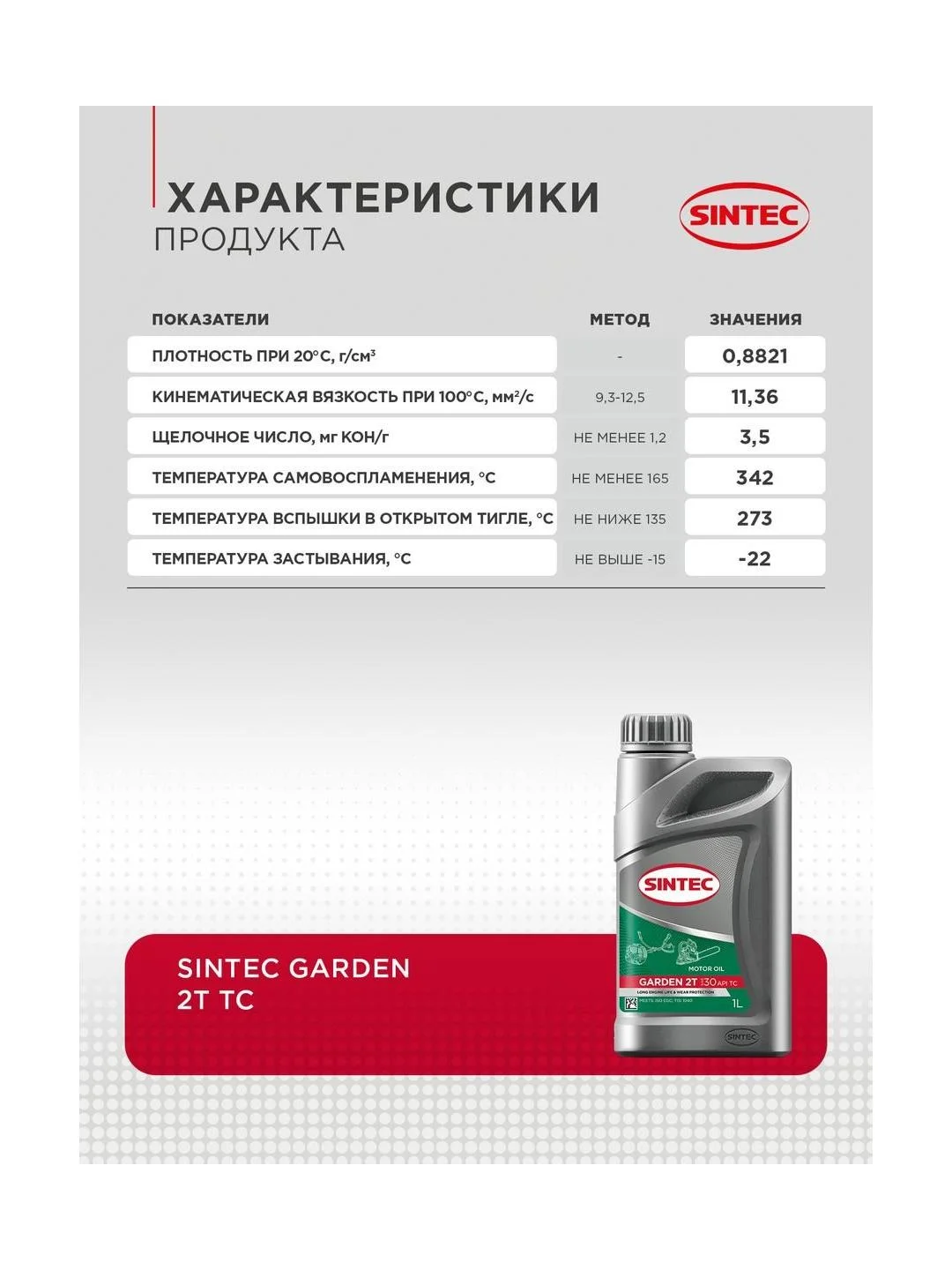 Моторное масло SINTEC GARDEN 2T Полусинтетическое 1 л