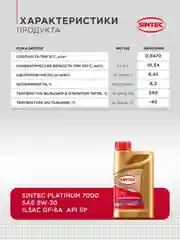 Моторное масло SINTEC PLATINUM 7000 SAE 5W-30 API SN, ILSAC GF-5 Синтетическое 1 л