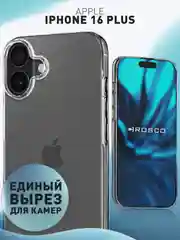 Чехол для Apple iPhone 16 Plus силиконовый ROSCO прозрачный с бортиком- защитой камер