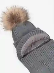 Серый шапка балаклава с меховым помпоном детская Amarobaby Pure Love Pompon вязаная