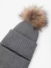 Серый шапка балаклава с меховым помпоном детская Amarobaby Pure Love Pompon вязаная