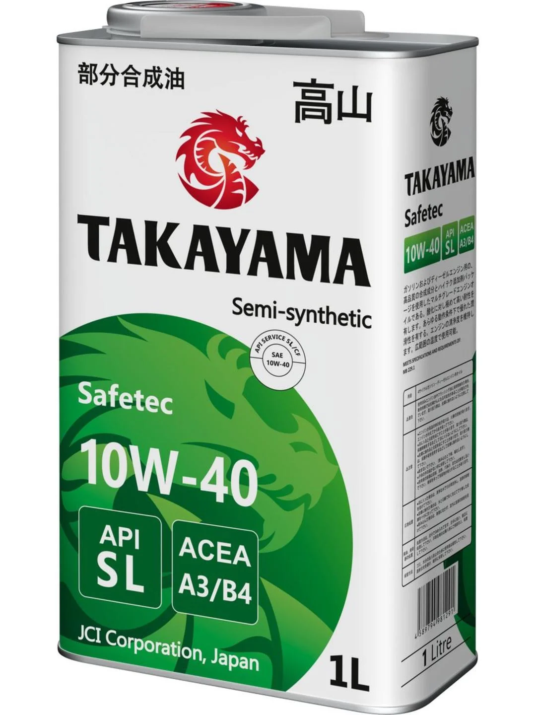 Моторное масло TAKAYAMA SAFETEC SAE 10W-40, API SL, ACEA A3/B4, полусинтетическое, 1 л
