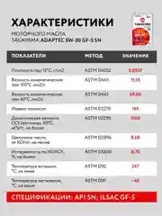 Моторное масло TAKAYAMA ADAPTEC SAE 5W-30 ILSAC GF-5, API SN Синтетическое 1 л
