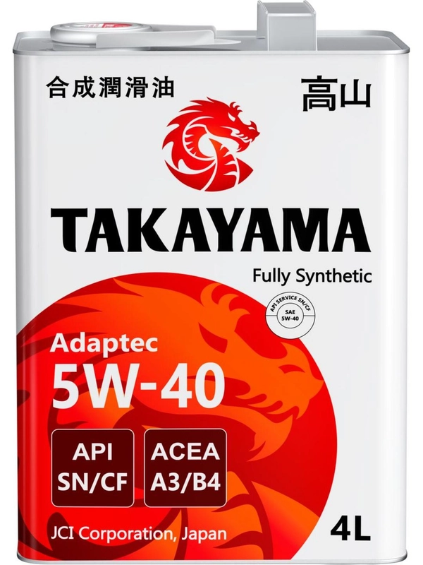 Моторное масло TAKAYAMA ADAPTEC SAE 5W-40, API SN/CF Синтетическое 4 л
