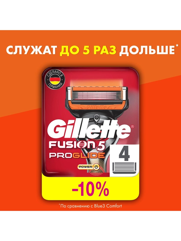 Сменные кассеты Gillette Fusion ProGlide Power, с 5 лезвиями, 4 шт