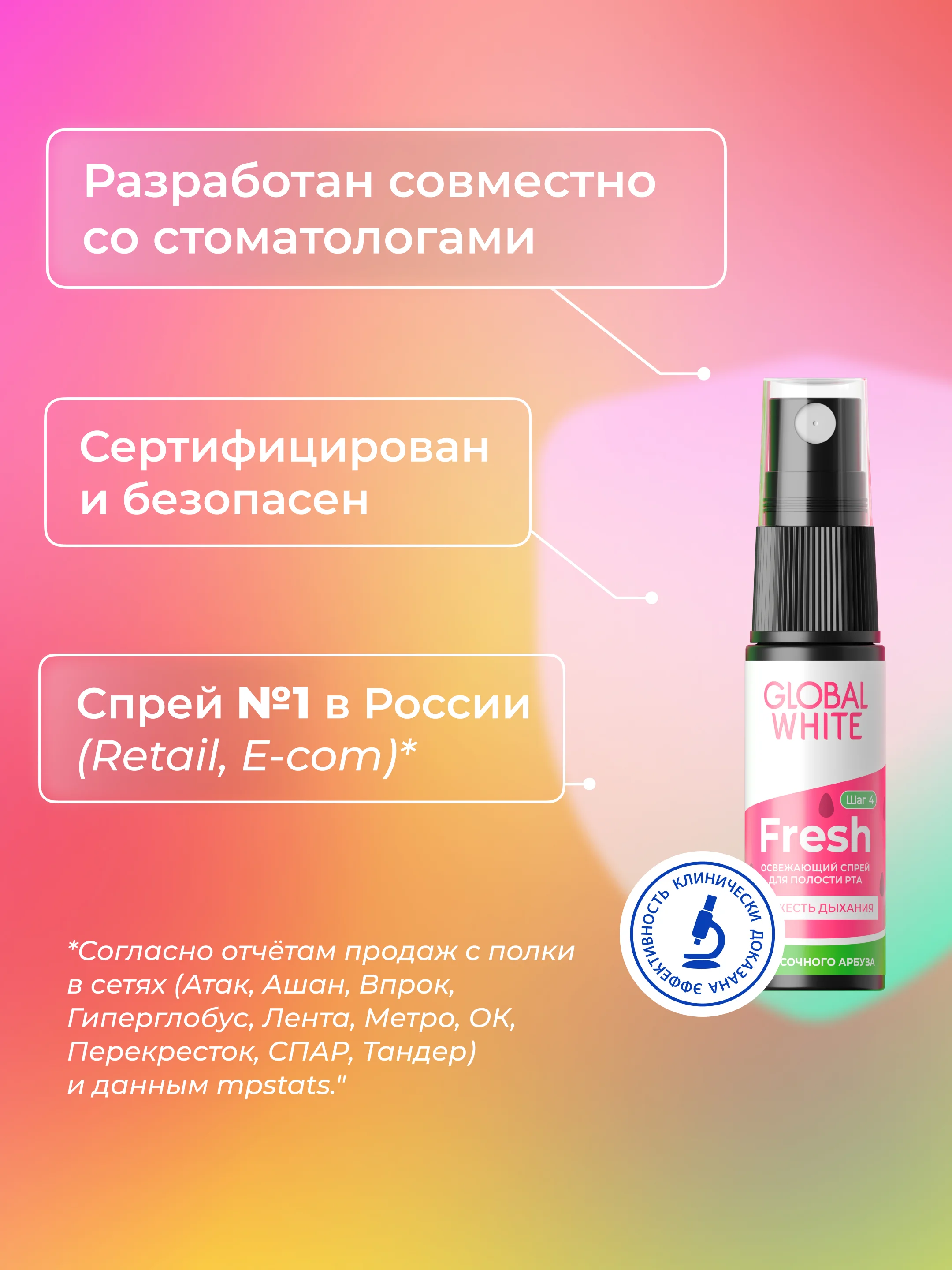 Набор GLOBAL WHITE: спрей "Арбуз" + спрей "Грейпфрут" + спрей "Бабл минт" по 15 мл
