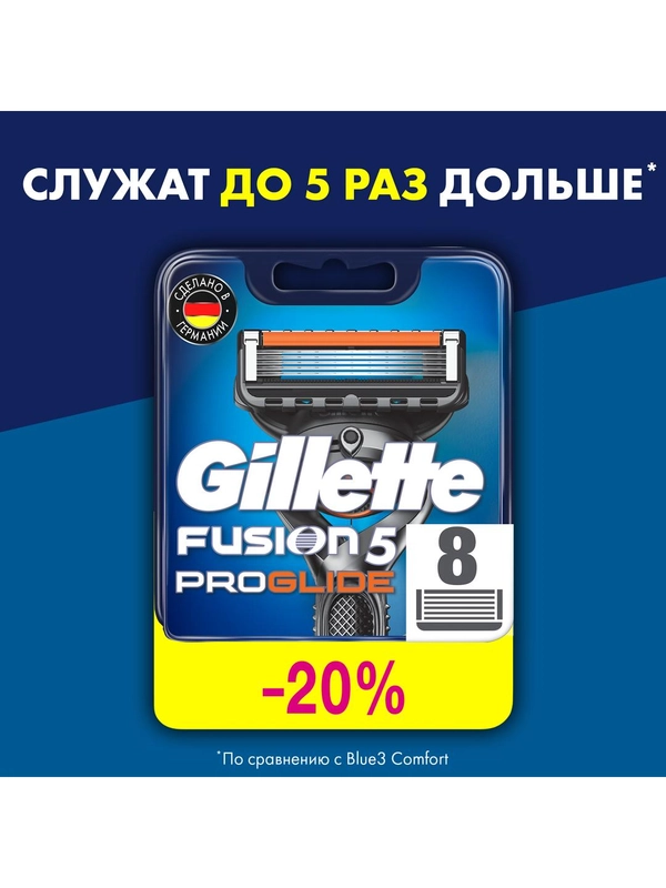 Сменные кассеты Gillette Fusion ProGlide для мужской бритвы, 8 штук, с 5 лезвиями