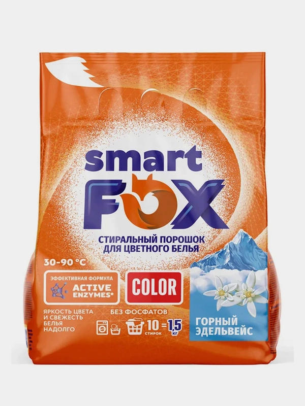 Порошок для стирки SMART FOX COLOR "Горный эдельвейс", 1,5 кг