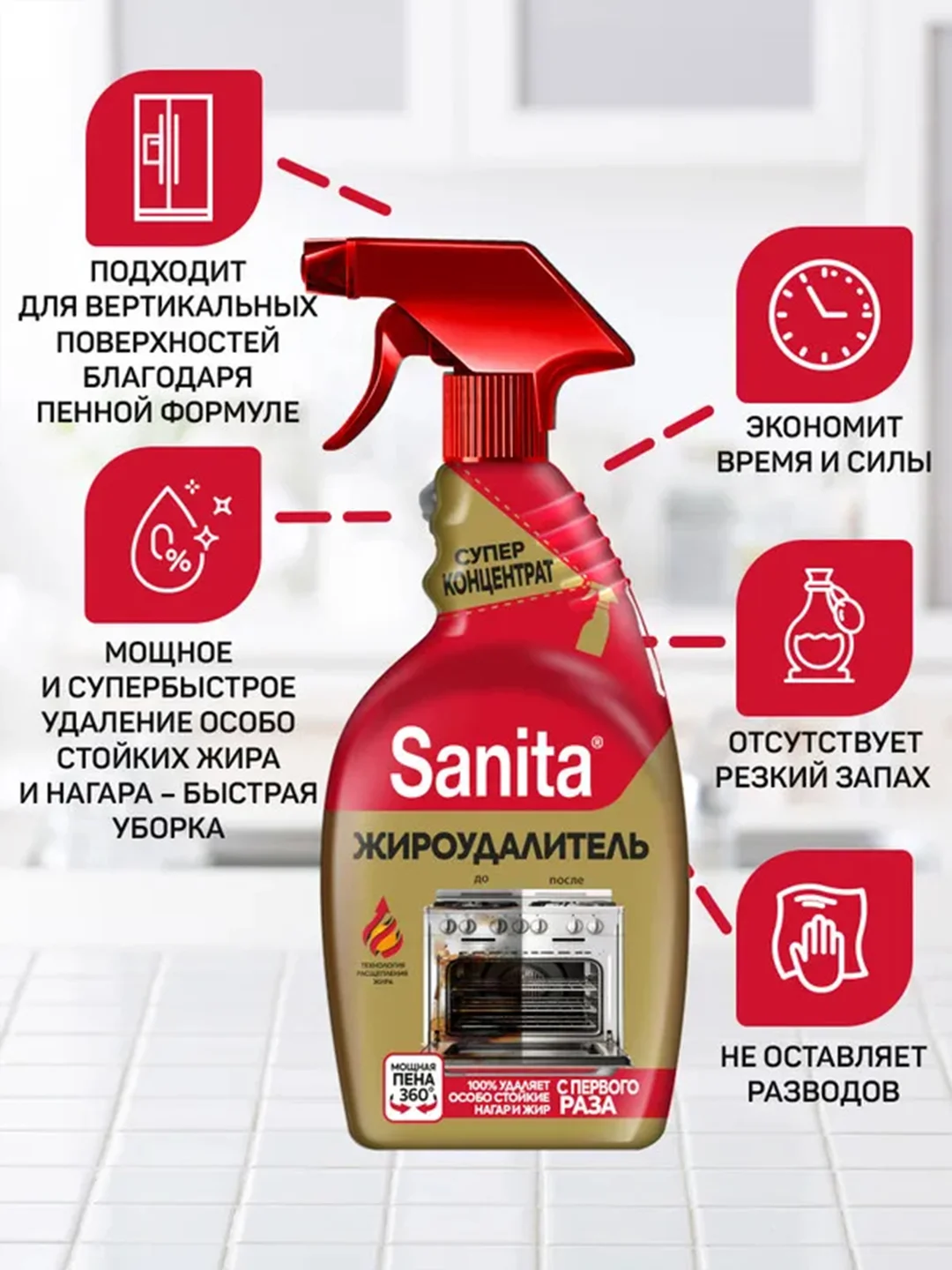 Набор чистящих средств SANITA для уборки дома и поверхностей, 5 средств