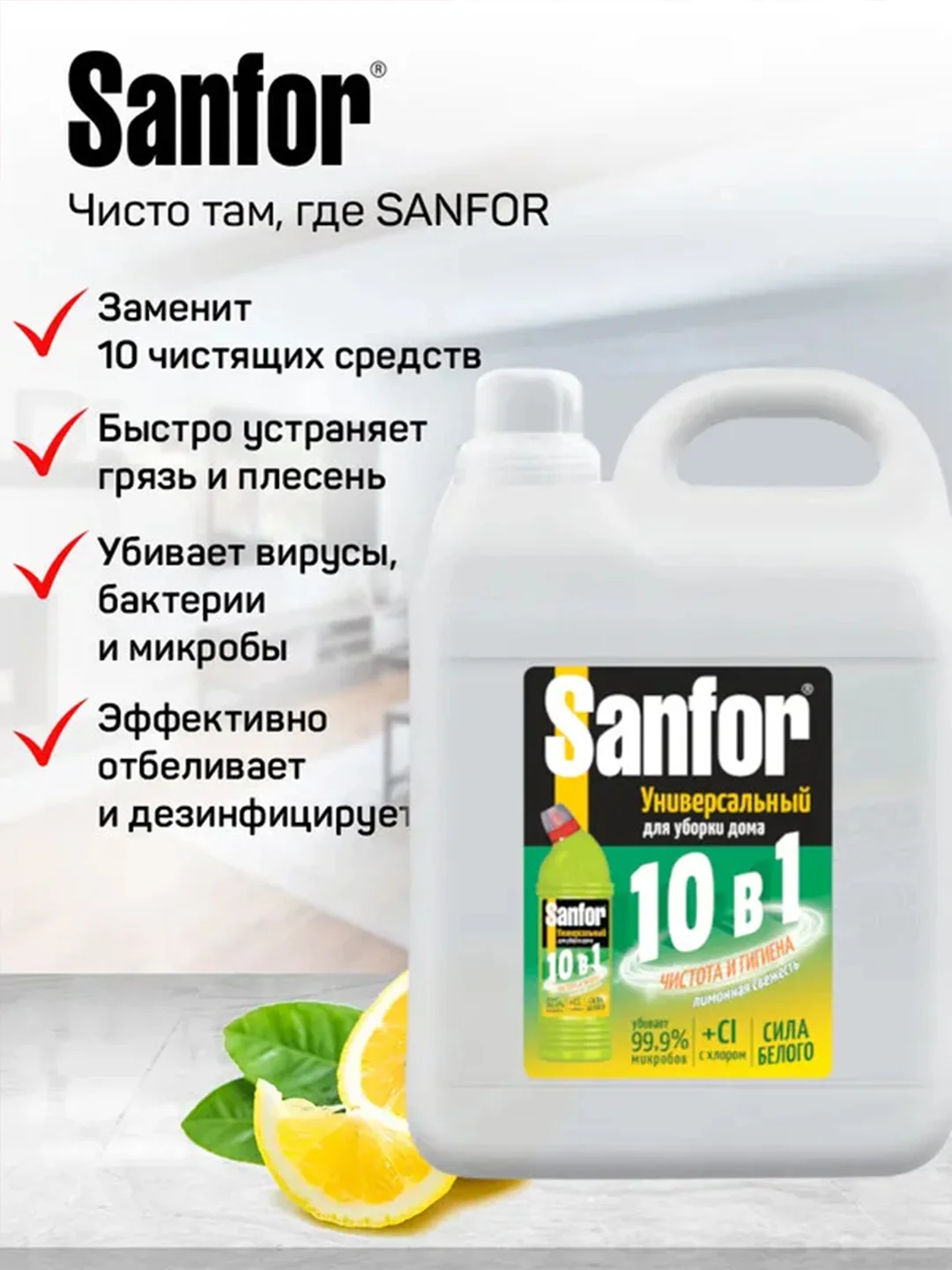 Набор чистящих средств для уборки Sanfor Универсальный и Средство для труб, 2 штуки по 5л