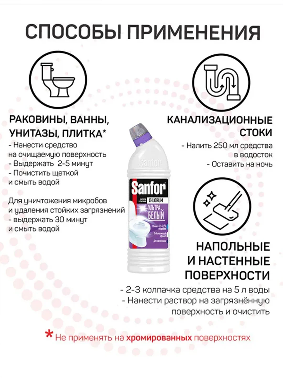 Набор средств для уборки дома Sanfor Белизна 700г, Chlorum 750г, Cпрей Ультра Белый 500 мл