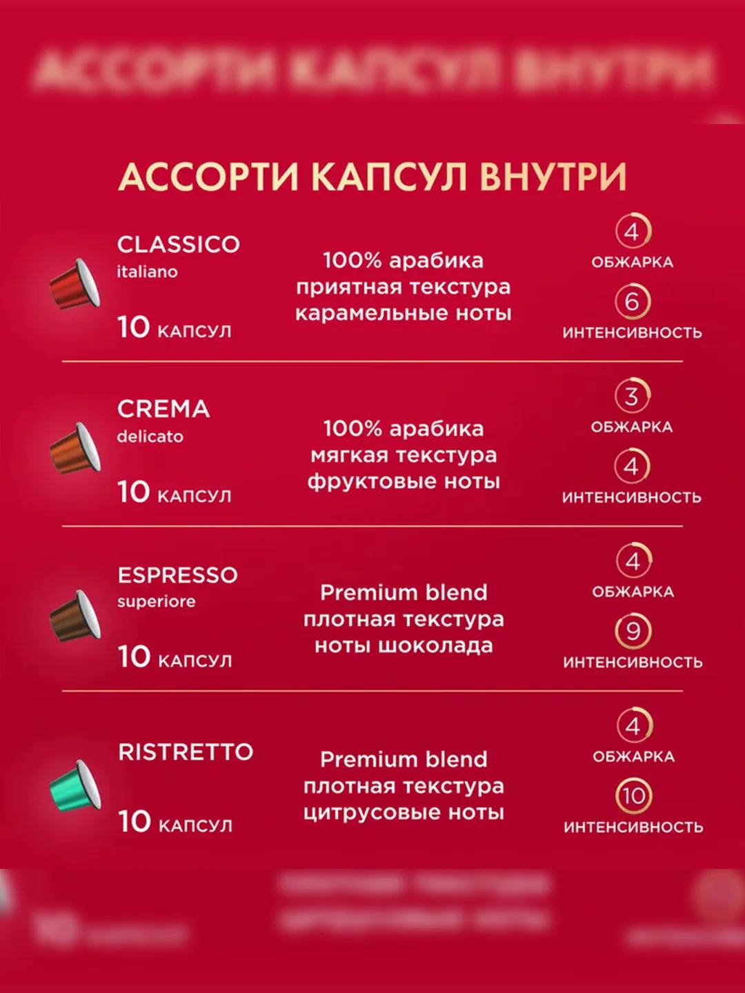 Кофе Coffesso ассорти, 10 вкусов, 100 капсул