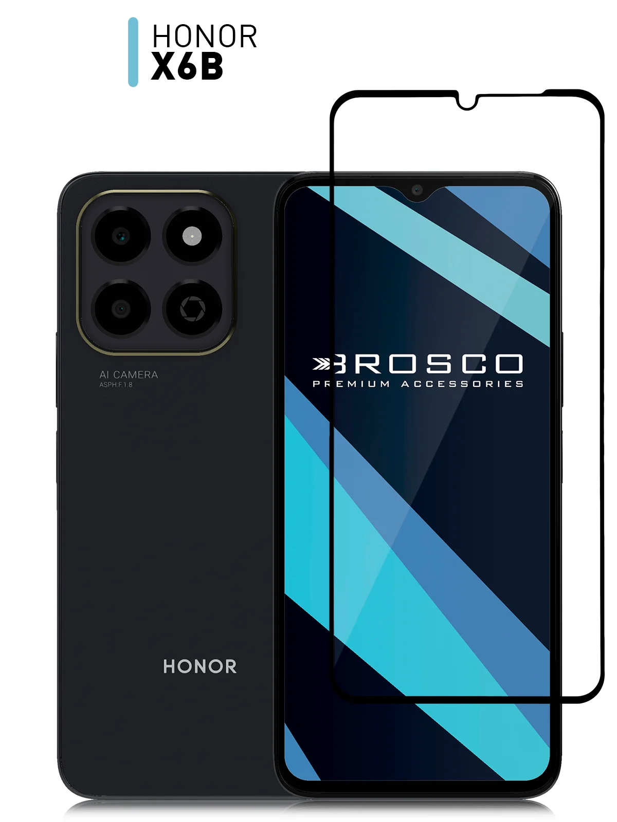 Прозрачный стекло для Honor X6b защитное ROSCO прозрачное с олеофобным покрытием и черной рамкой