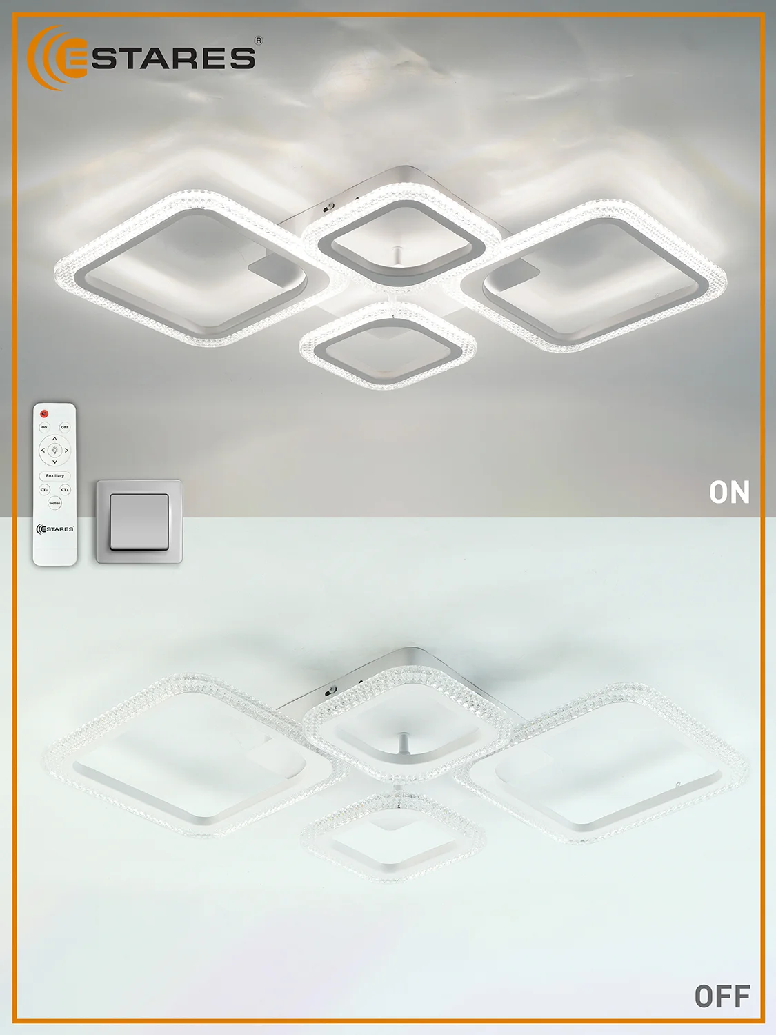 Белый управляемая потолочная светодиодная люстра с пультом Estares OVAL prizma 80W ,до 20 кв.м