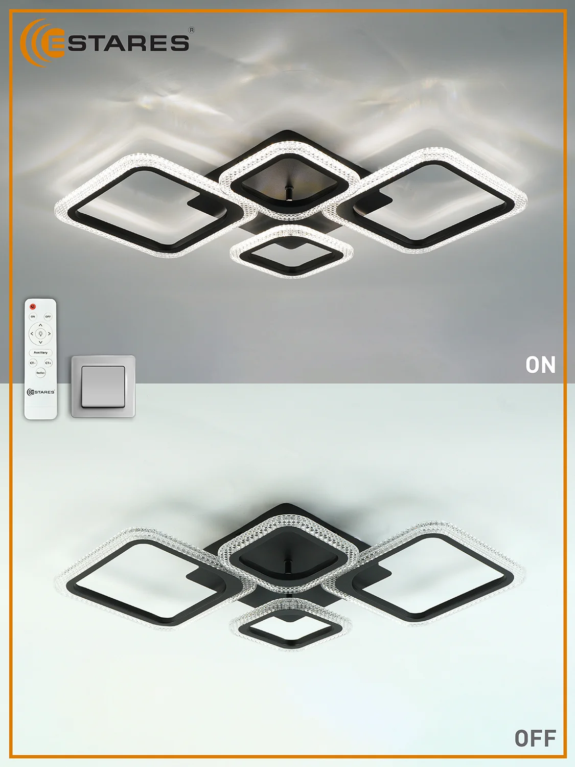 Черный управляемая потолочная светодиодная люстра с пультом Estares OVAL prizma 80W ,до 20 кв.м