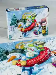Пазл новогодний картонный мозаика для малышей Новый год Снеговик катание на ватрушке
