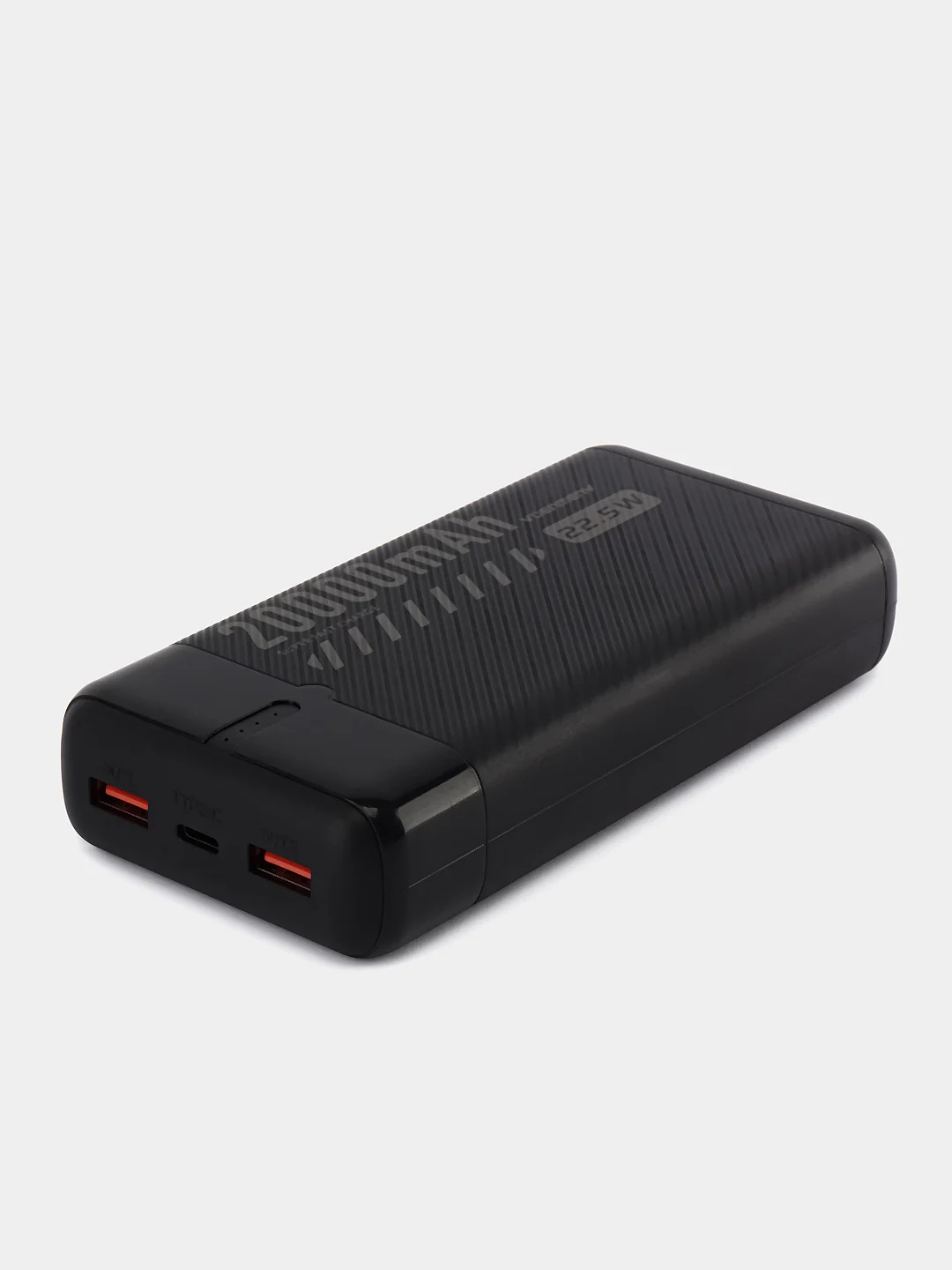 Черный power Bank 20000 мАч, быстрая зарядка, 22.5W, 2 USB разъема для зарядки + Type-C
