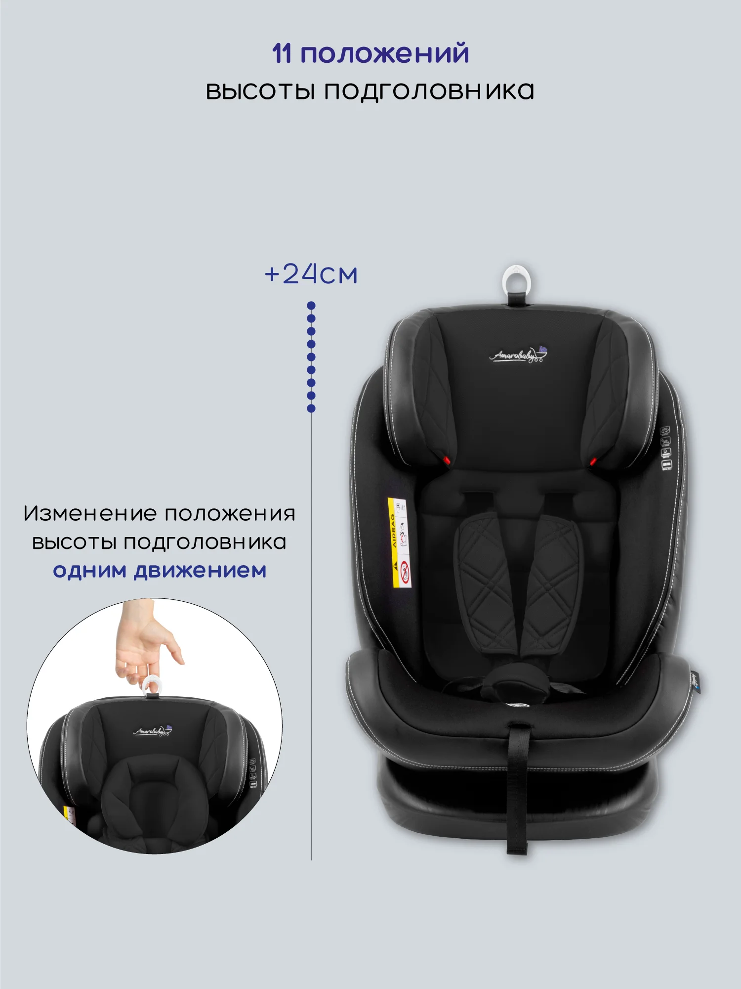 Черный автокресло детское AMAROBABY ST-3,Isofix класс D, группа 0+/1/2/3