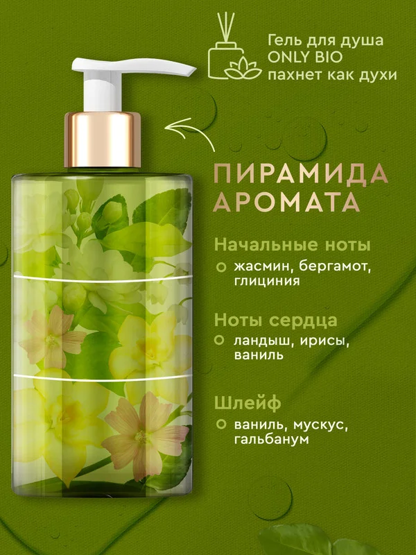 Гель для душа Only Bio Art & Natural Ароматные цветы Живерни, освежающий, 420 мл