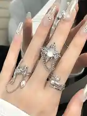 Набор колец с цепочками и камнями, 3 штуки
