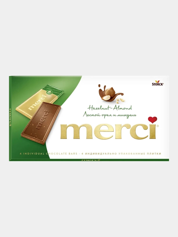 Шоколад Merci Молочный с лесным орехом и миндалем, 100 г