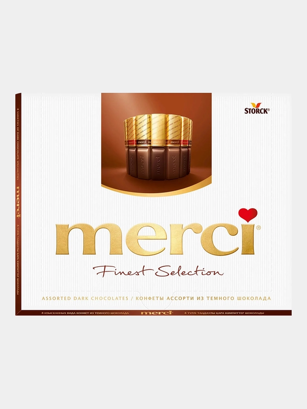 Набор шоколадных конфет Merci Ассорти, 4 вида из темного шоколада, 250 г